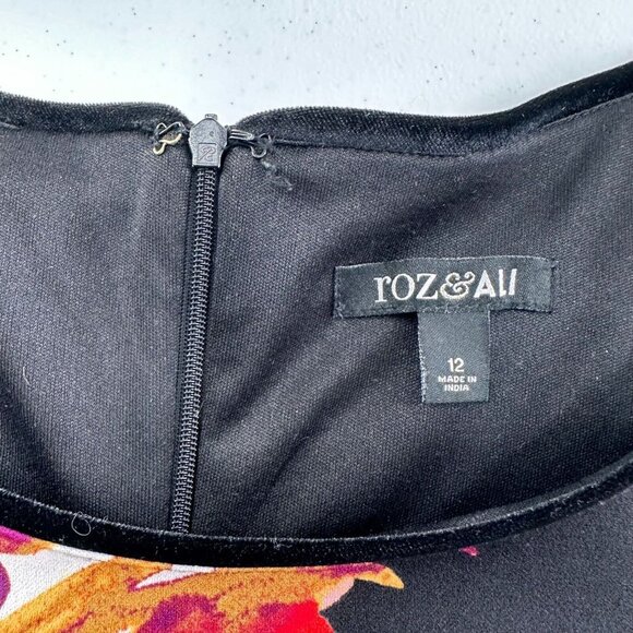 Roz & Ali Size 12 Black Floral Print 3/4 Sleeve Dress Romantic Flounce Ruffle - Picture 2 of 10